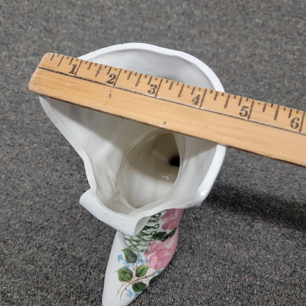 Vintage Victorian Ceramic‎ Boot Vase White Floral Handmade Hand Painted Art USA - Picture 13 of 16